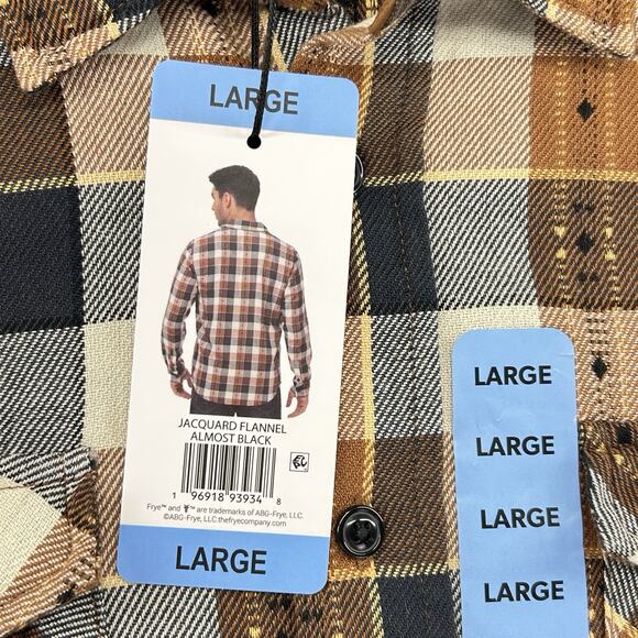 Frye Jacquard Flannel Shirt Men's Size Large Brown Plaid Button Up NEW Read - Picture 7 of 14